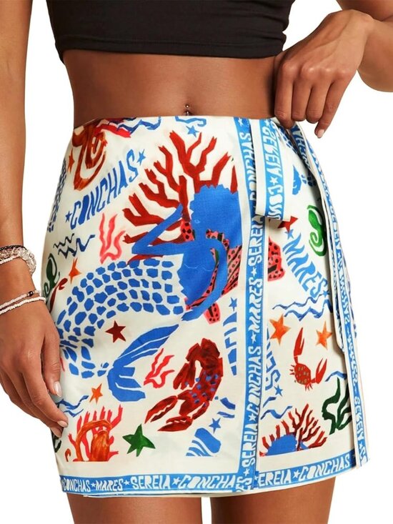Dresses & Skirts - Womens Wrap Skirt Summer A Line Mini Skirts Boho Mermaid Floral Printed Tie Side